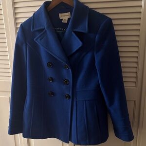 St. John's Bay Royal Blue Pea Coat Wool/Cashmere Blend